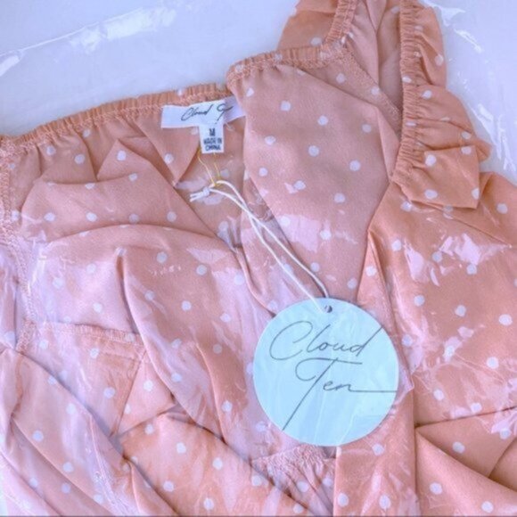 Cloud Ten Steph Long Sleeve Milkmaid Tie Front Crop Top Polka Dot Salmon Medium - Picture 11 of 12